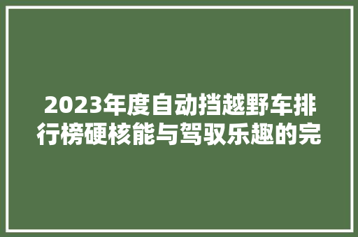 2023年度自动挡越野车排行榜硬核能与驾驭乐趣的完美融合