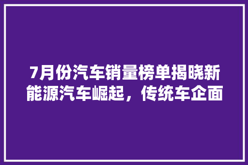7月份汽车销量榜单揭晓新能源汽车崛起，传统车企面临挑战
