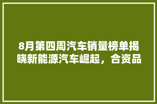 8月第四周汽车销量榜单揭晓新能源汽车崛起，合资品牌稳居高位