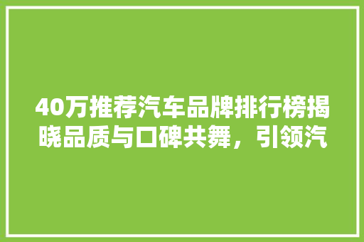 40万推荐汽车品牌排行榜揭晓品质与口碑共舞，引领汽车行业新风向