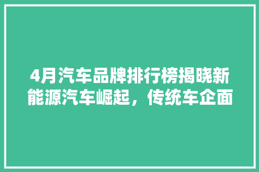4月汽车品牌排行榜揭晓新能源汽车崛起，传统车企面临挑战  第1张