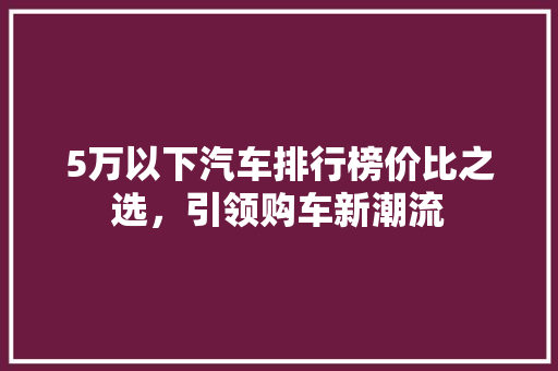 5万以下汽车排行榜价比之选，引领购车新潮流