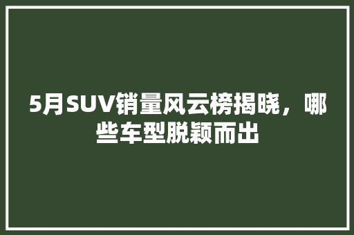5月SUV销量风云榜揭晓，哪些车型脱颖而出