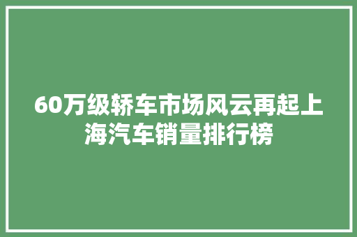 60万级轿车市场风云再起上海汽车销量排行榜