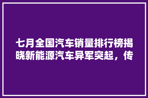 七月全国汽车销量排行榜揭晓新能源汽车异军突起，传统车企面临挑战