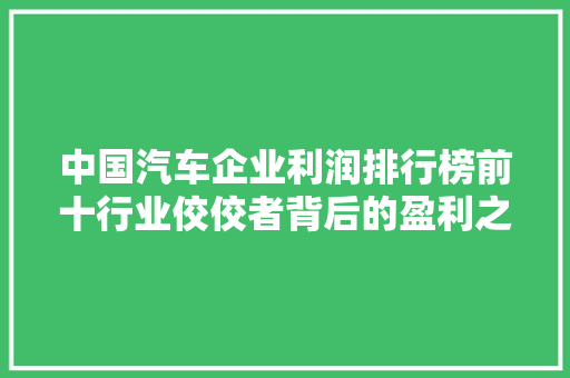 中国汽车企业利润排行榜前十行业佼佼者背后的盈利之路