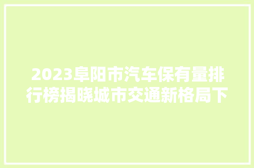 2023阜阳市汽车保有量排行榜揭晓城市交通新格局下的汽车消费趋势