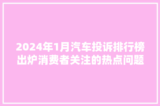 2024年1月汽车投诉排行榜出炉消费者关注的热点问题