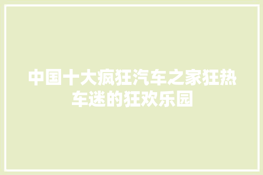 中国十大疯狂汽车之家狂热车迷的狂欢乐园