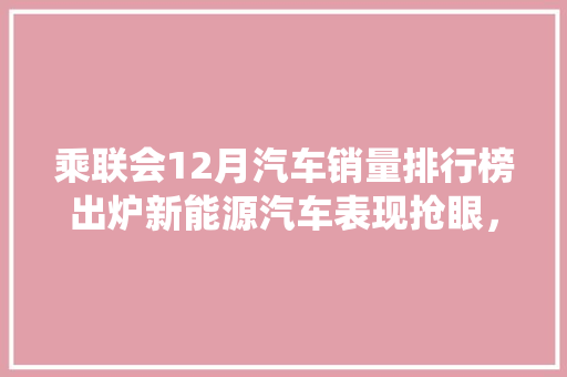 乘联会12月汽车销量排行榜出炉新能源汽车表现抢眼，传统车企面临挑战