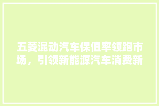 五菱混动汽车保值率领跑市场，引领新能源汽车消费新潮流