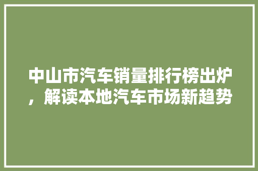 中山市汽车销量排行榜出炉，解读本地汽车市场新趋势