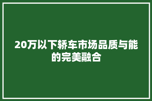 20万以下轿车市场品质与能的完美融合