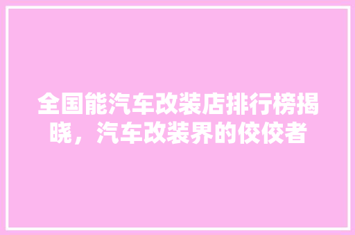 全国能汽车改装店排行榜揭晓，汽车改装界的佼佼者