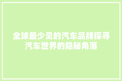 全球最少见的汽车品牌探寻汽车世界的隐秘角落