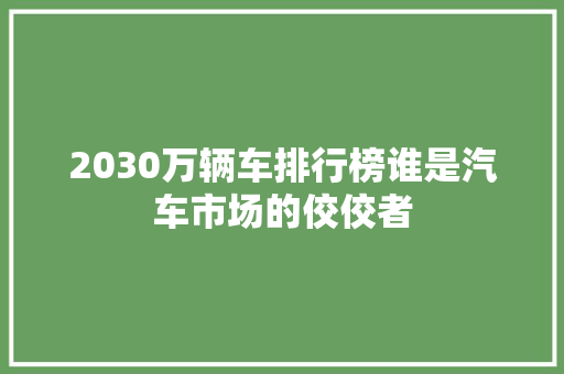 2030万辆车排行榜谁是汽车市场的佼佼者