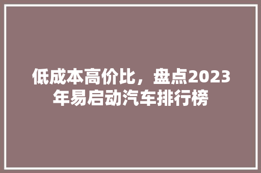 低成本高价比，盘点2023年易启动汽车排行榜