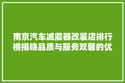 南京汽车减震器改装店排行榜揭晓品质与服务双馨的优选之地
