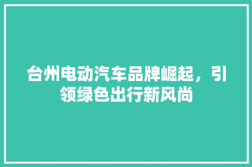 台州电动汽车品牌崛起，引领绿色出行新风尚