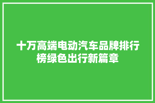 十万高端电动汽车品牌排行榜绿色出行新篇章