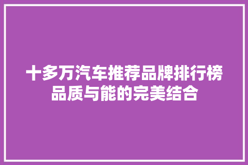 十多万汽车推荐品牌排行榜品质与能的完美结合