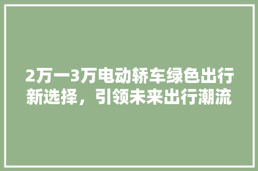 2万一3万电动轿车绿色出行新选择，引领未来出行潮流