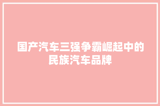 国产汽车三强争霸崛起中的民族汽车品牌