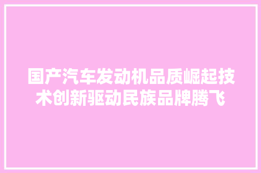 国产汽车发动机品质崛起技术创新驱动民族品牌腾飞  第1张