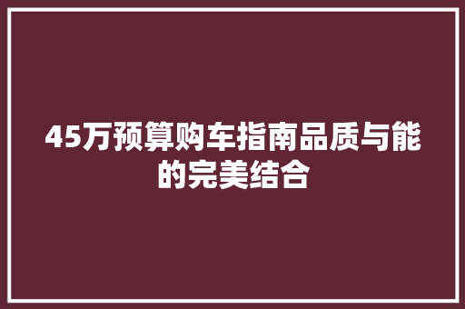 45万预算购车指南品质与能的完美结合