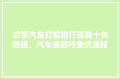 哈密汽车打蜡排行榜前十名揭晓，汽车美容行业优质服务