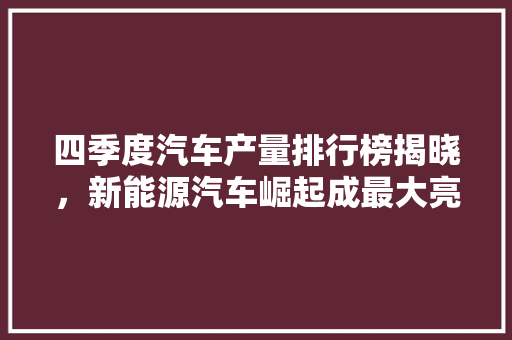 四季度汽车产量排行榜揭晓，新能源汽车崛起成最大亮点