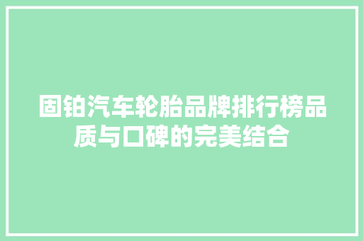 固铂汽车轮胎品牌排行榜品质与口碑的完美结合