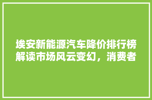 埃安新能源汽车降价排行榜解读市场风云变幻，消费者获益良多
