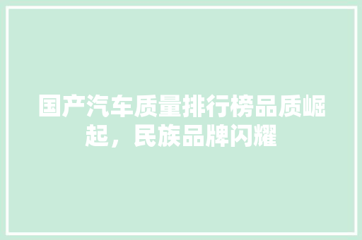 国产汽车质量排行榜品质崛起，民族品牌闪耀