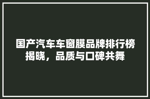 国产汽车车窗膜品牌排行榜揭晓，品质与口碑共舞