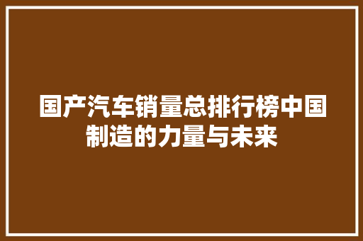 国产汽车销量总排行榜中国制造的力量与未来