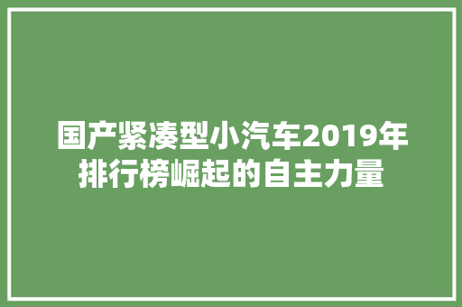 国产紧凑型小汽车2019年排行榜崛起的自主力量