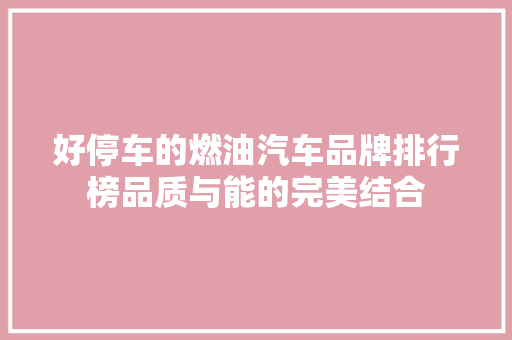 好停车的燃油汽车品牌排行榜品质与能的完美结合