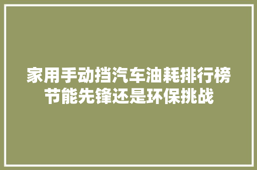 家用手动挡汽车油耗排行榜节能先锋还是环保挑战