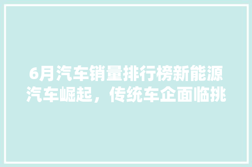 6月汽车销量排行榜新能源汽车崛起，传统车企面临挑战