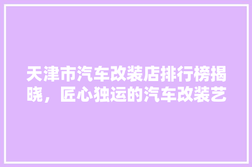 天津市汽车改装店排行榜揭晓，匠心独运的汽车改装艺术