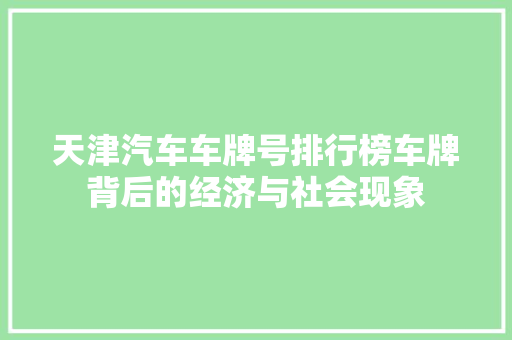 天津汽车车牌号排行榜车牌背后的经济与社会现象