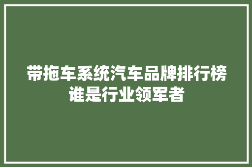 带拖车系统汽车品牌排行榜谁是行业领军者
