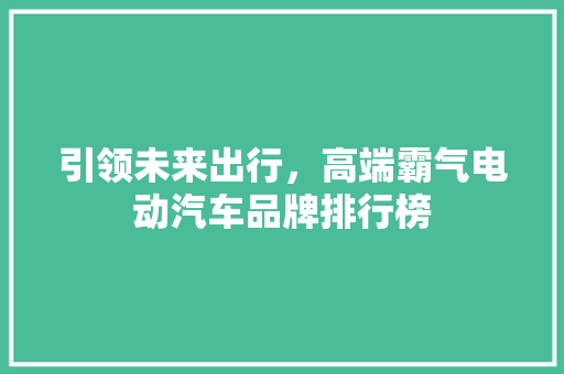 引领未来出行，高端霸气电动汽车品牌排行榜