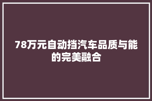 78万元自动挡汽车品质与能的完美融合  第1张