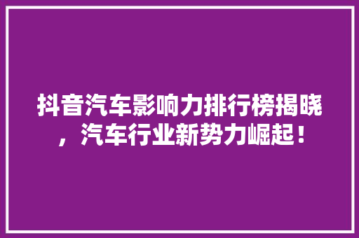 抖音汽车影响力排行榜揭晓，汽车行业新势力崛起！