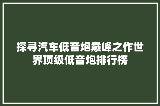 探寻汽车低音炮巅峰之作世界顶级低音炮排行榜  第1张