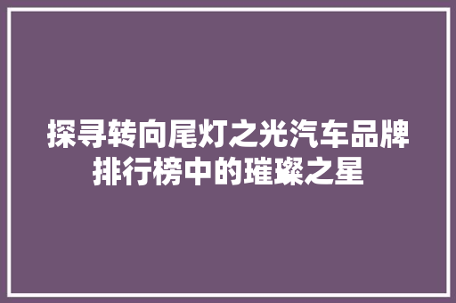 探寻转向尾灯之光汽车品牌排行榜中的璀璨之星