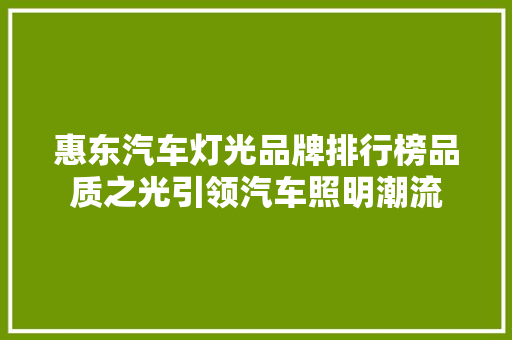 惠东汽车灯光品牌排行榜品质之光引领汽车照明潮流