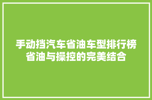 手动挡汽车省油车型排行榜省油与操控的完美结合